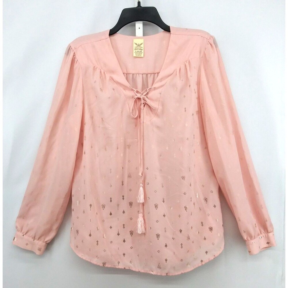 Faded Glory Shirt Womens Size L Pink Long Sleeve Pullover Blouse Top
